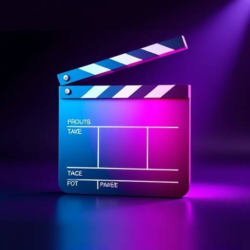 Ícone de claquete representando produäão de videoclipes