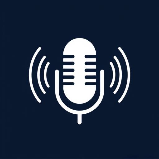 Ícone de microfone e ondas sonoras representando produäão de podcast